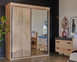 armoire portes miroir et bois