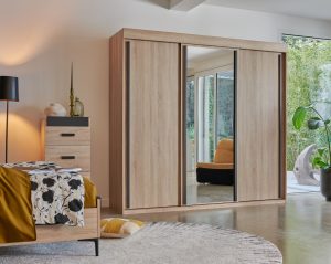 armoire 2 portes bois et 1 porte miroir central