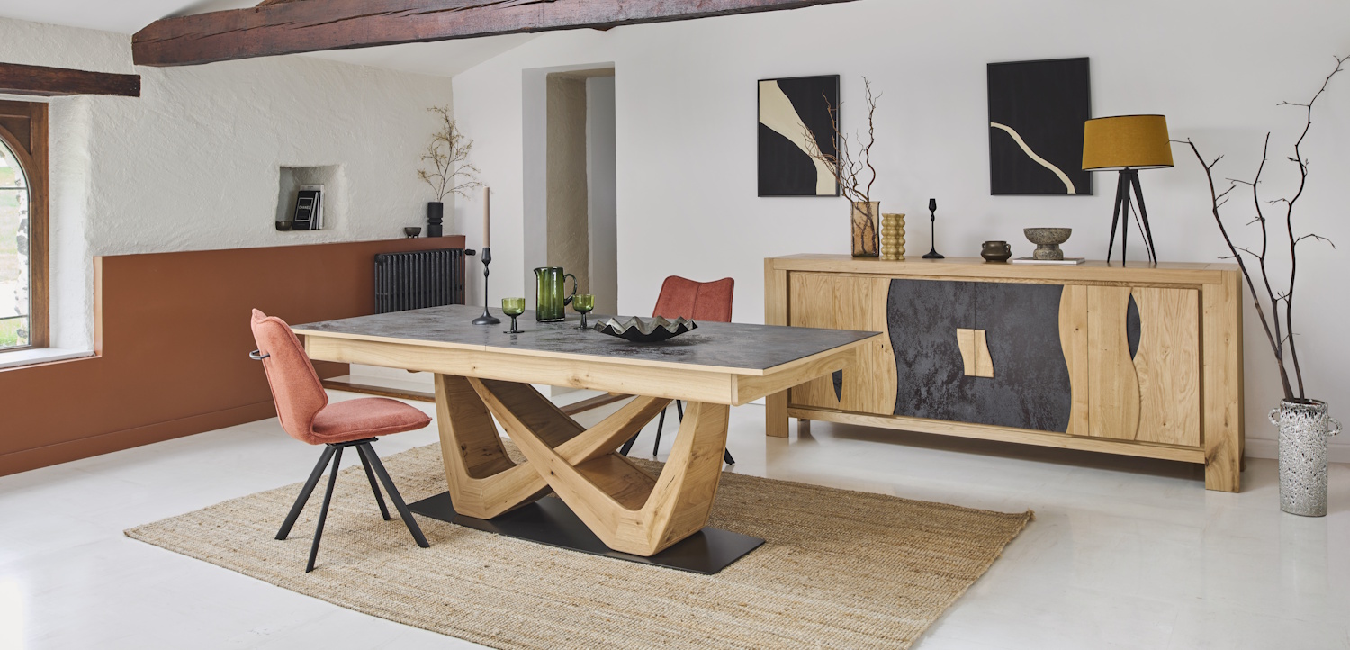 Table bois et céramique comtemporaine