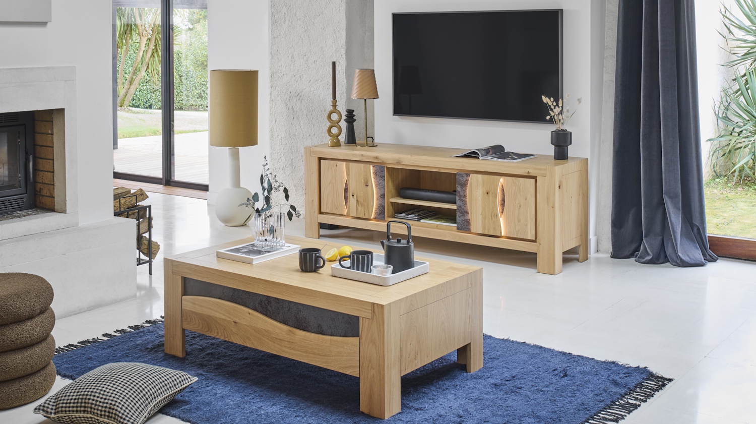 Table basse bois et céramique