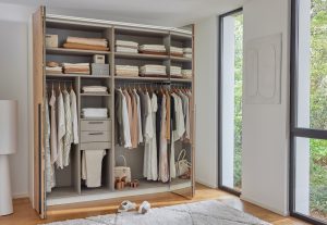 armoire portes pliante 200 chêne miroir ouverte