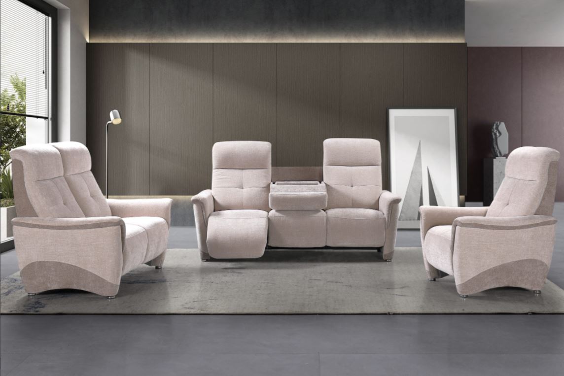 salon complet en tissu beige et moka
