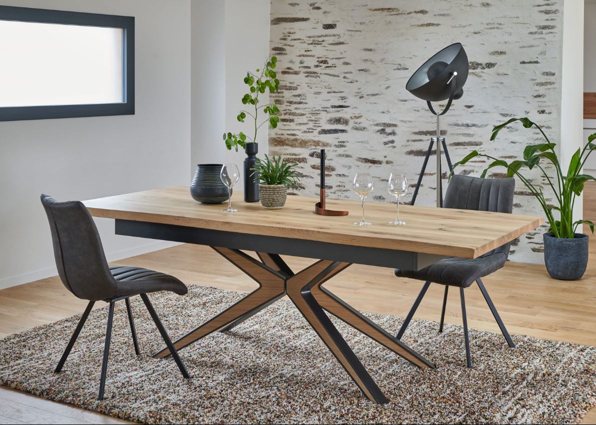 table chêne et métal avec allonge