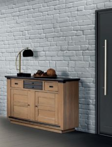 Modern dining room overlooking a mountain forest